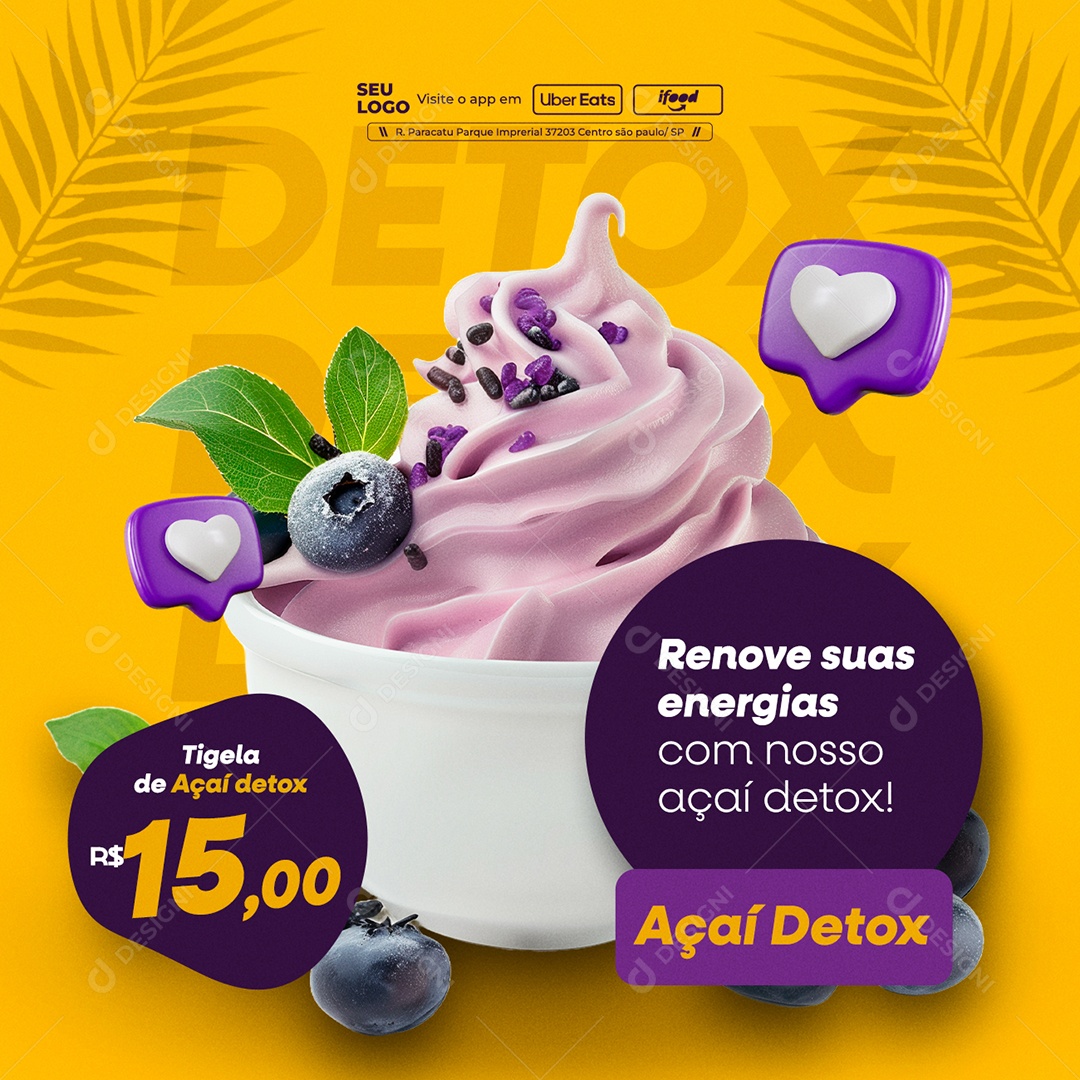 Açaiteria Renove suas Energias Social Media PSD Editável