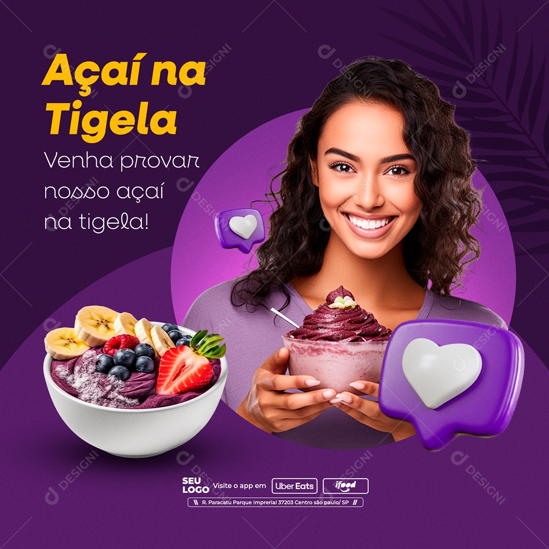 Açaiteria Açaí na Tigela Social Media PSD Editável