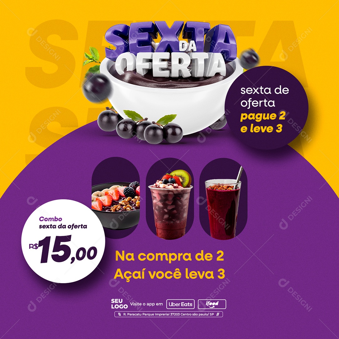 Açaiteria Sexta da Oferta Social Media PSD Editável
