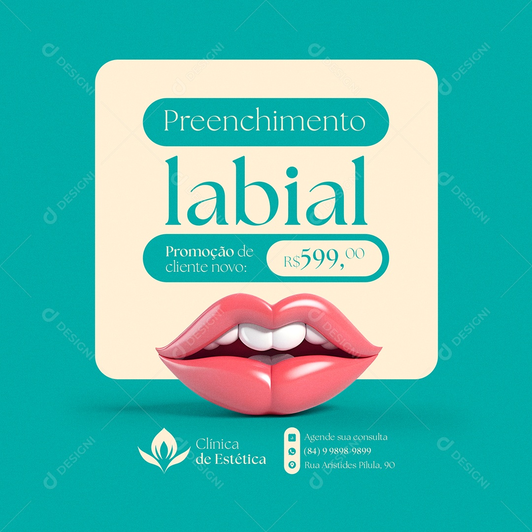 Preechimento Labial Promoção de Cliente Novo Social Media PSD Editável