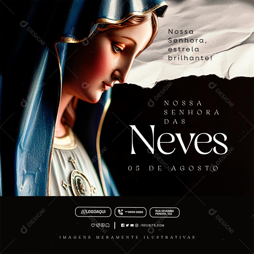 Dia de Nossa Senhora das Neves 05 de Agosto Estrela Brilhante Social Media PSD Editável