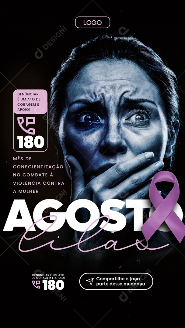 Story Agosto Lilás Mês de Conscientização no Combate à Violência Contra a Mulher Social Media PSD Editável