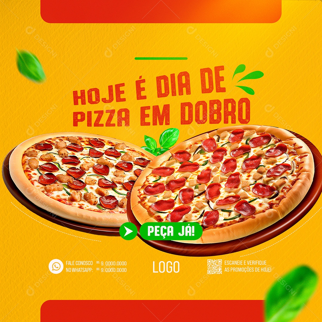 Feed Hoje é Dia de Pizza em Dobro Social Media PSD Editável