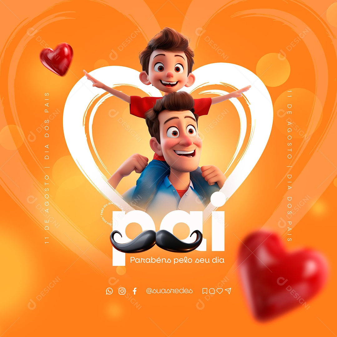Feed Dia Dos Pais 11 de Agosto Parabéns Social Media PSD Editável