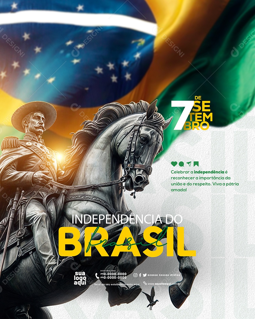 Dia da Independência do Brasil 07 de Setembro Reconhecer a Importância da União Social Media PSD Editável