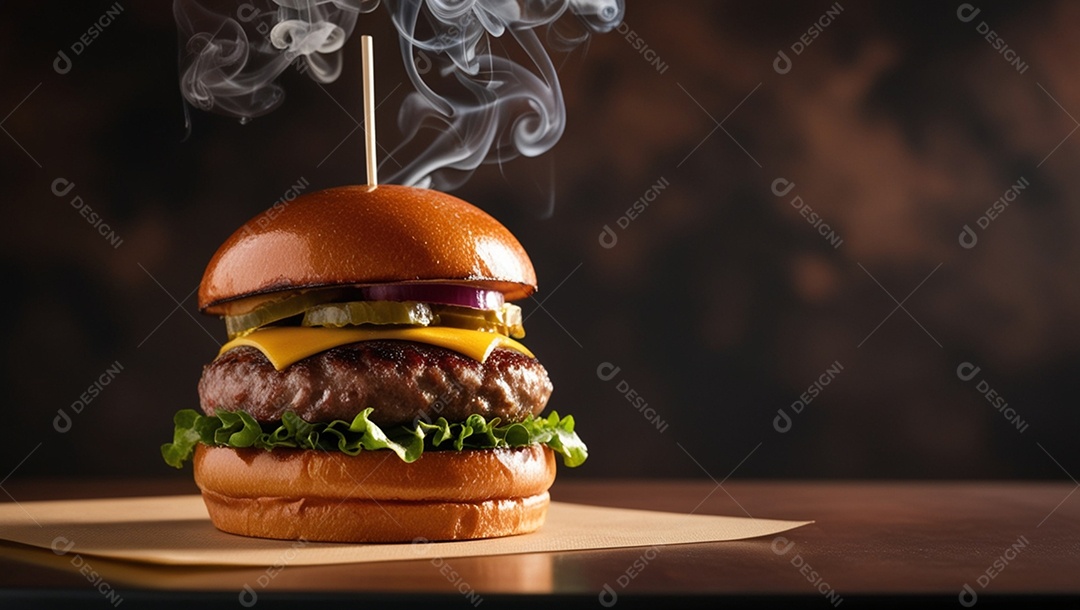 Hambúrguer gourmet na tabua de madeira