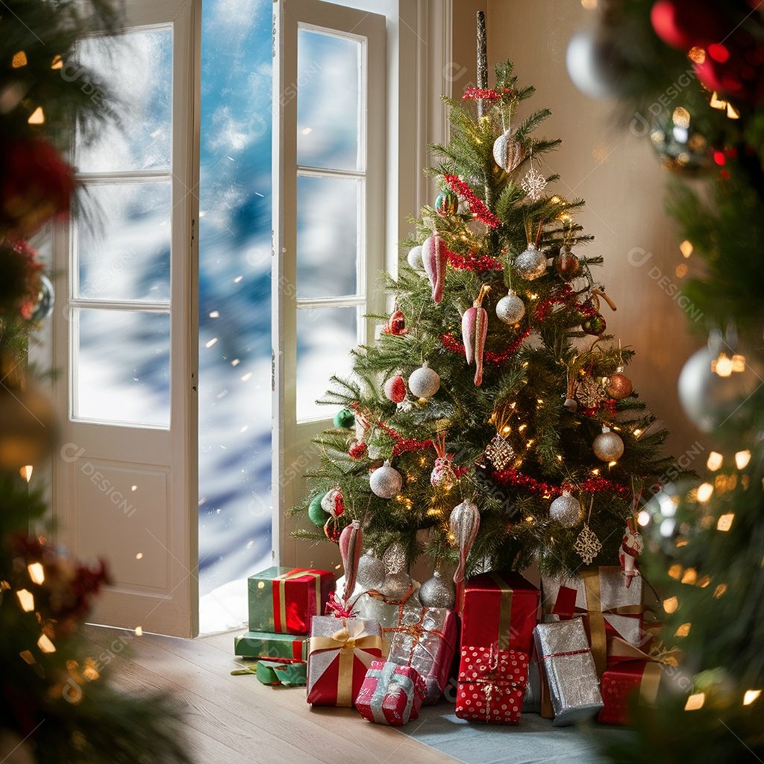 Lindo enfeites de natal com árvore decorada