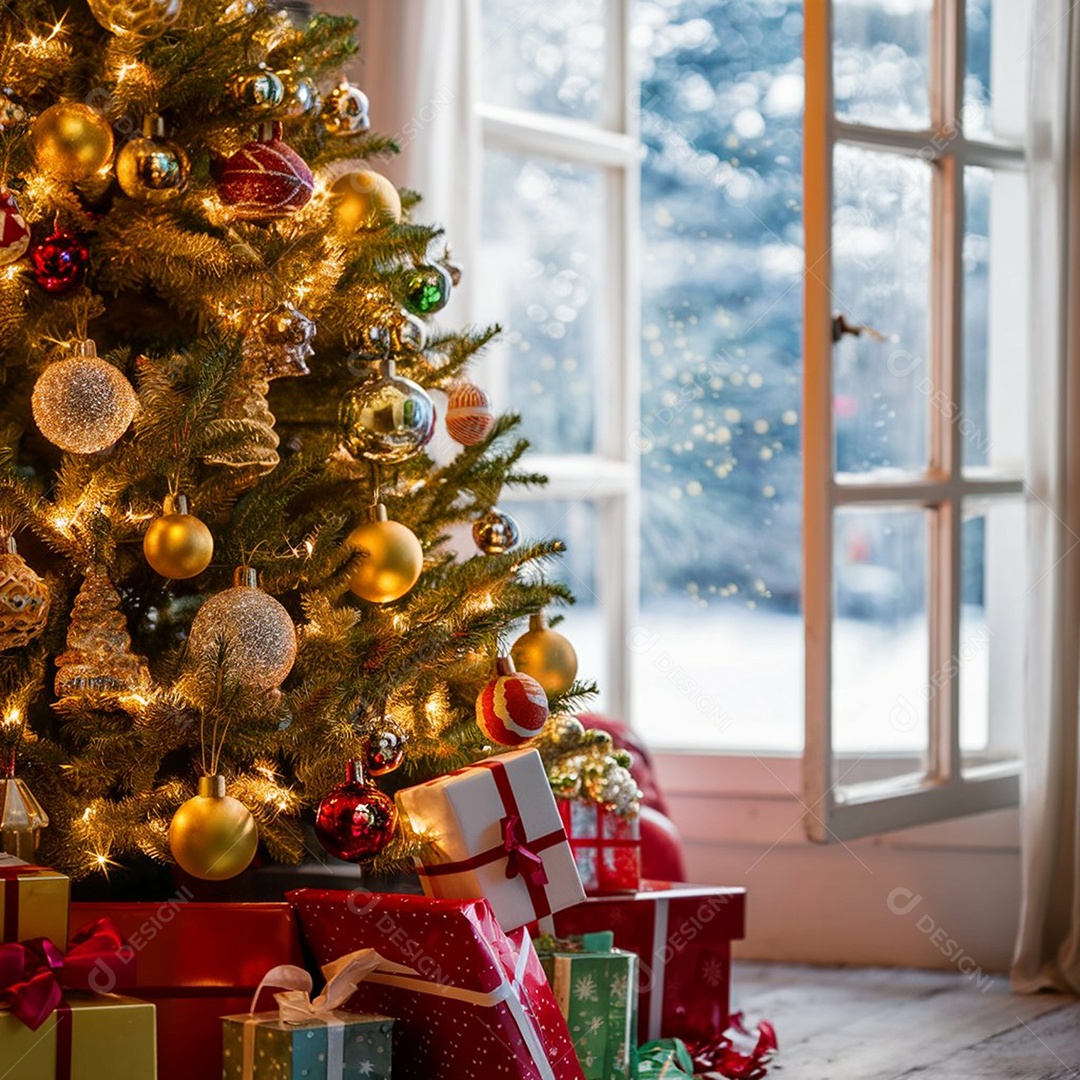 Detalhes de árvore de natal em uma sala