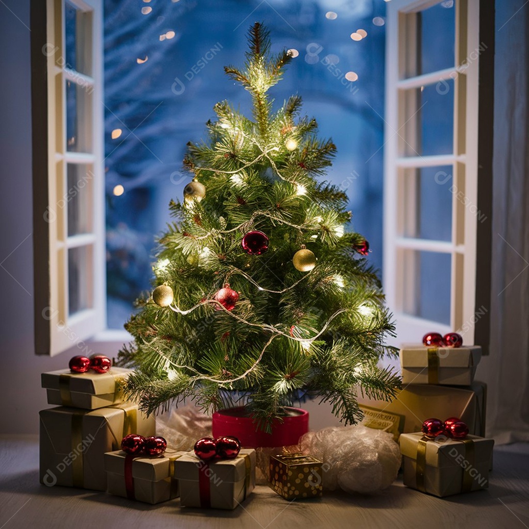 Sala de estar com uma linda árvore de natal