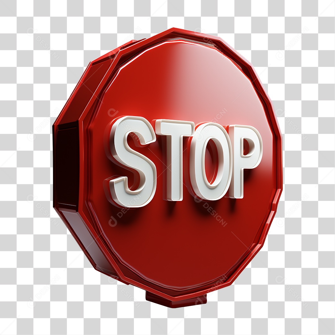 Selo 3D Placa Stop PNG Transparente