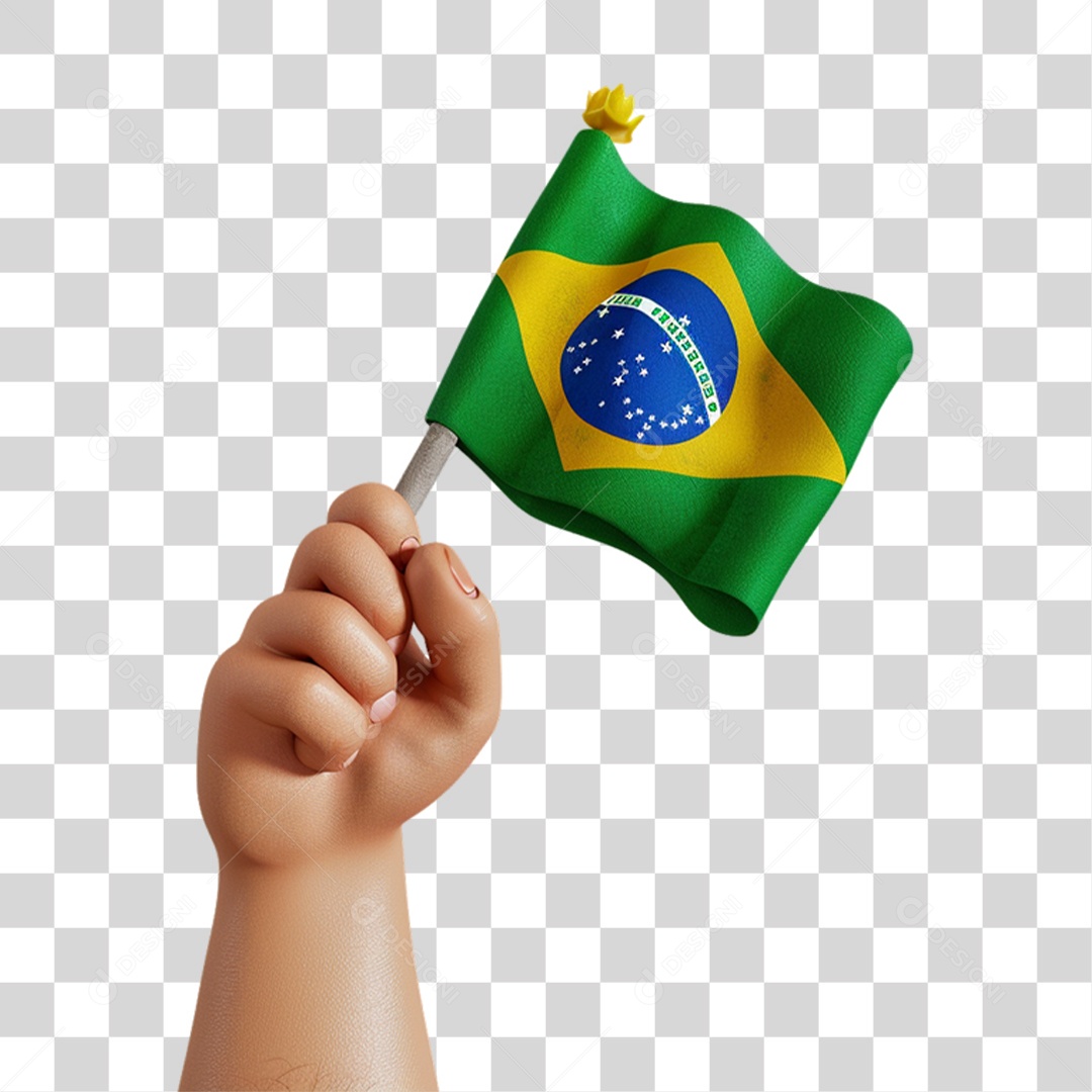Mão Segurando Bandeira do Brasil PNG Transparente