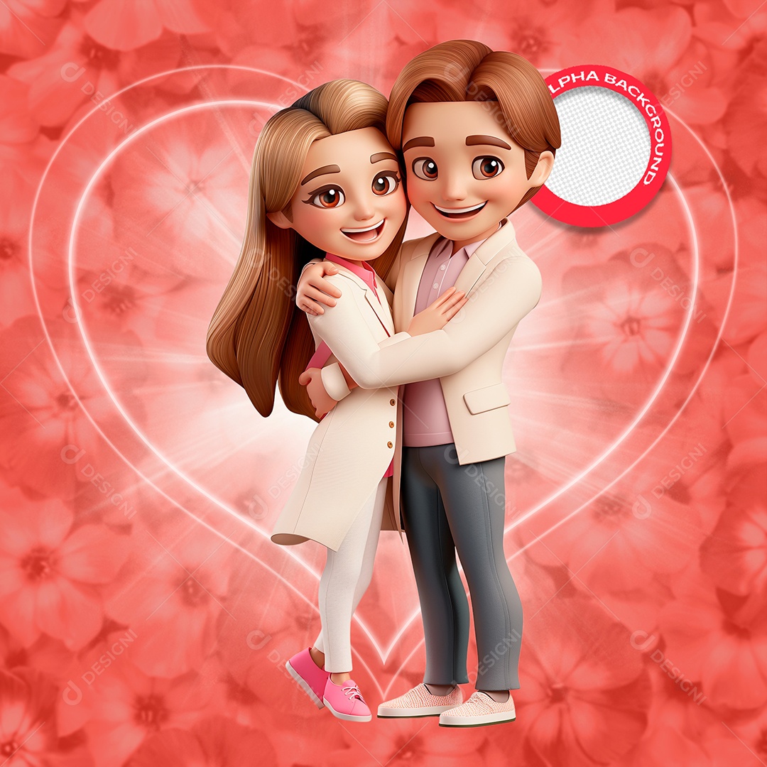 Casal Apaixonado Elemento 3D para Composição PSD