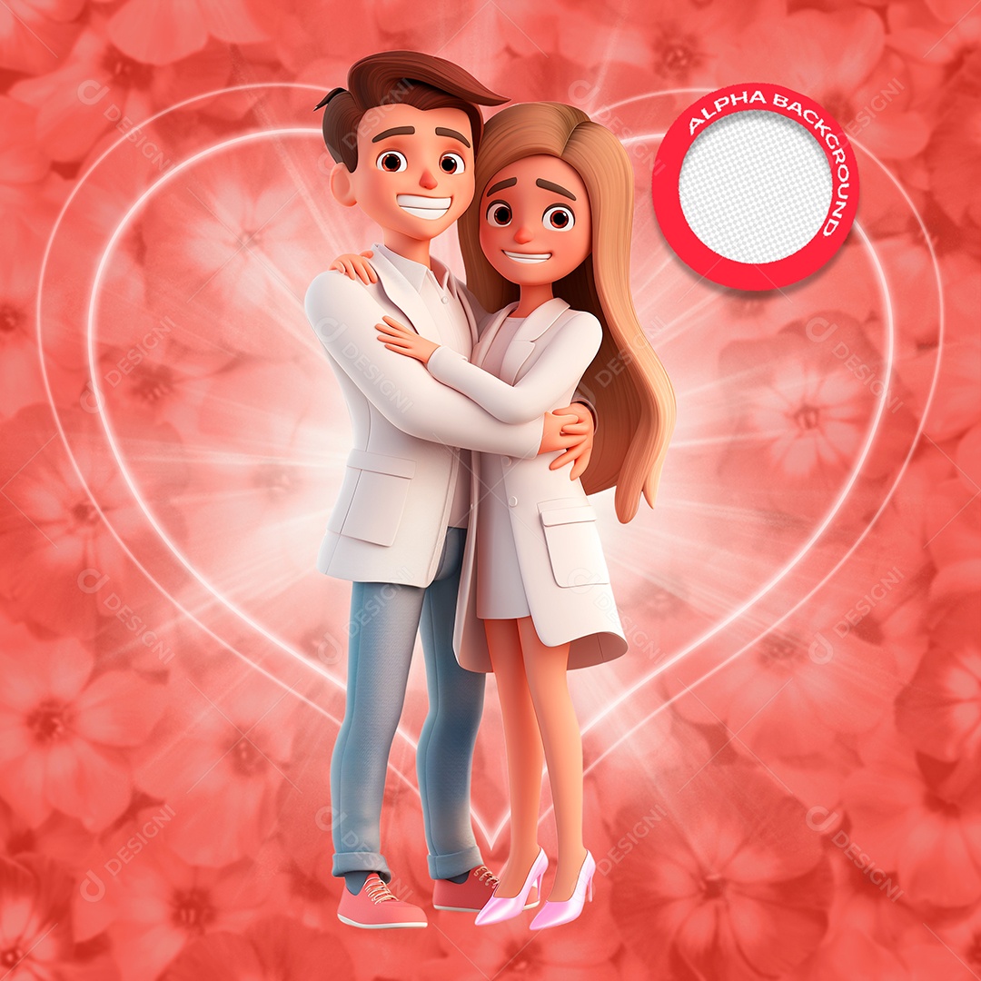 Casal Apaixonado Elemento 3D para Composição PSD