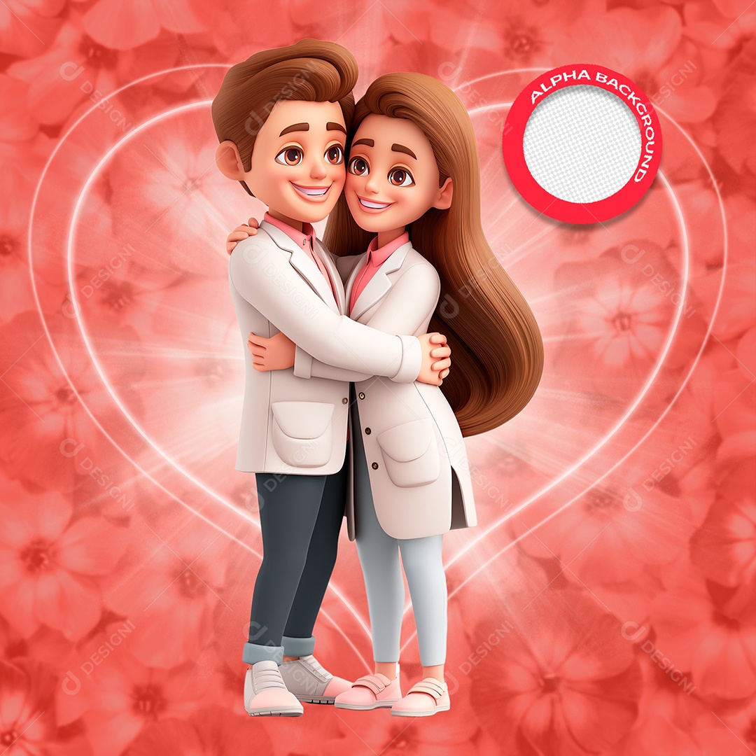 Casal Apaixonado Elemento 3D para Composição PSD