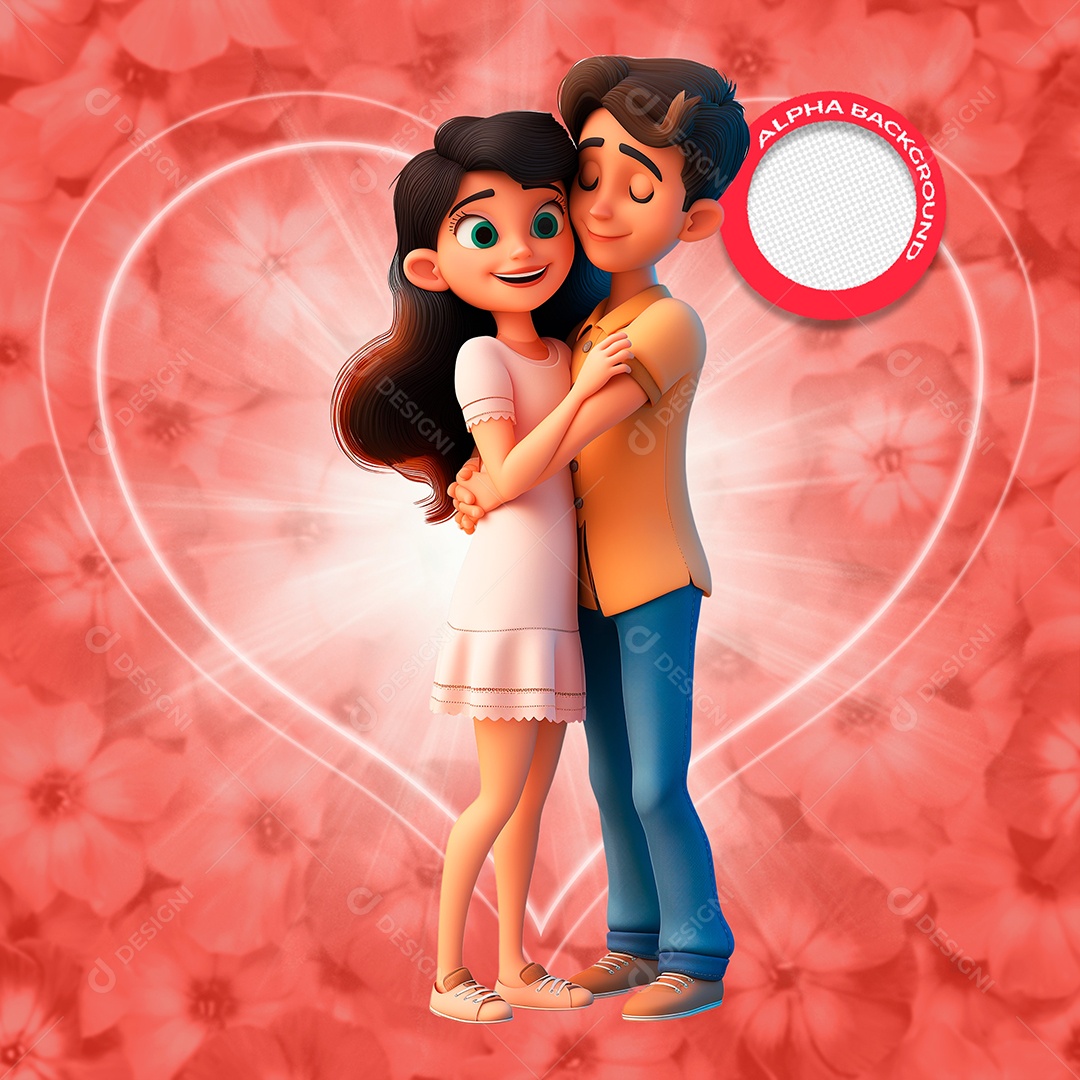 Casal Apaixonado Elemento 3D para Composição PSD