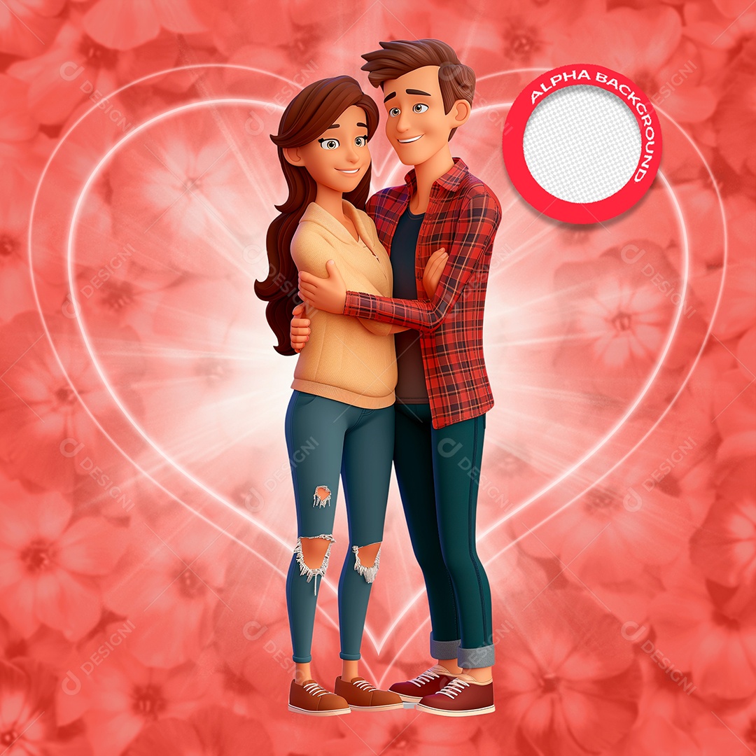 Casal Apaixonado Elemento 3D para Composição PSD