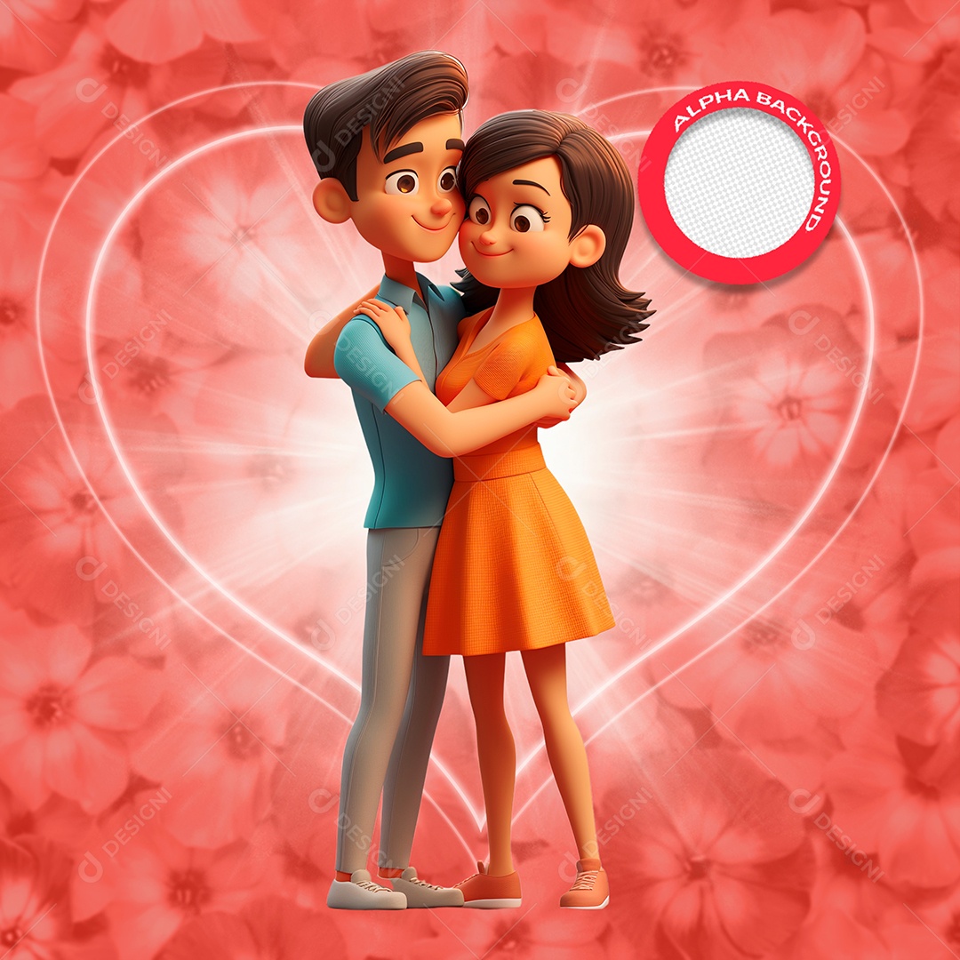 Casal Apaixonado Elemento 3D para Composição PSD