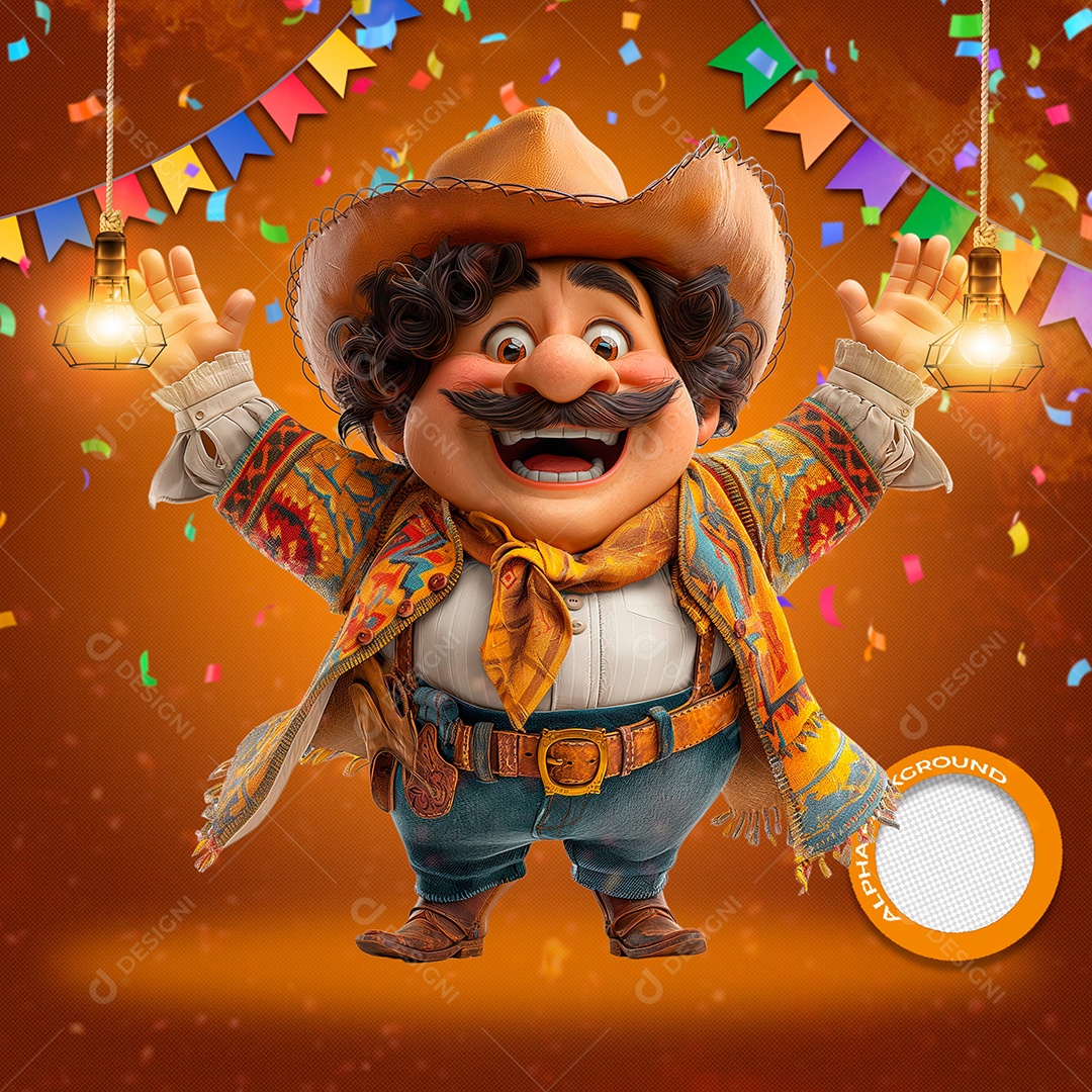 Homem Caipira Elemento 3D para Composição PSD