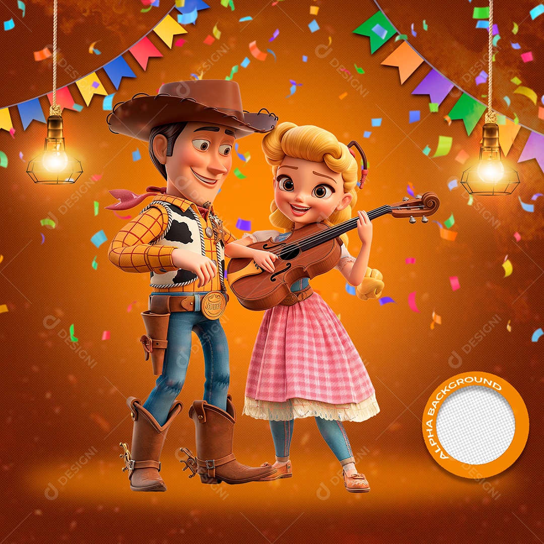 Casal Caipira Elemento 3D para Composição PSD