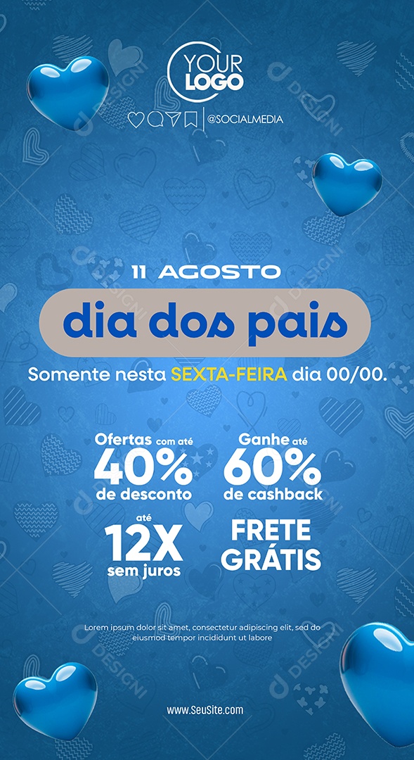 Story Dia Dos Pais 11 de Agosto Frete Grátis Social Media PSD Editável