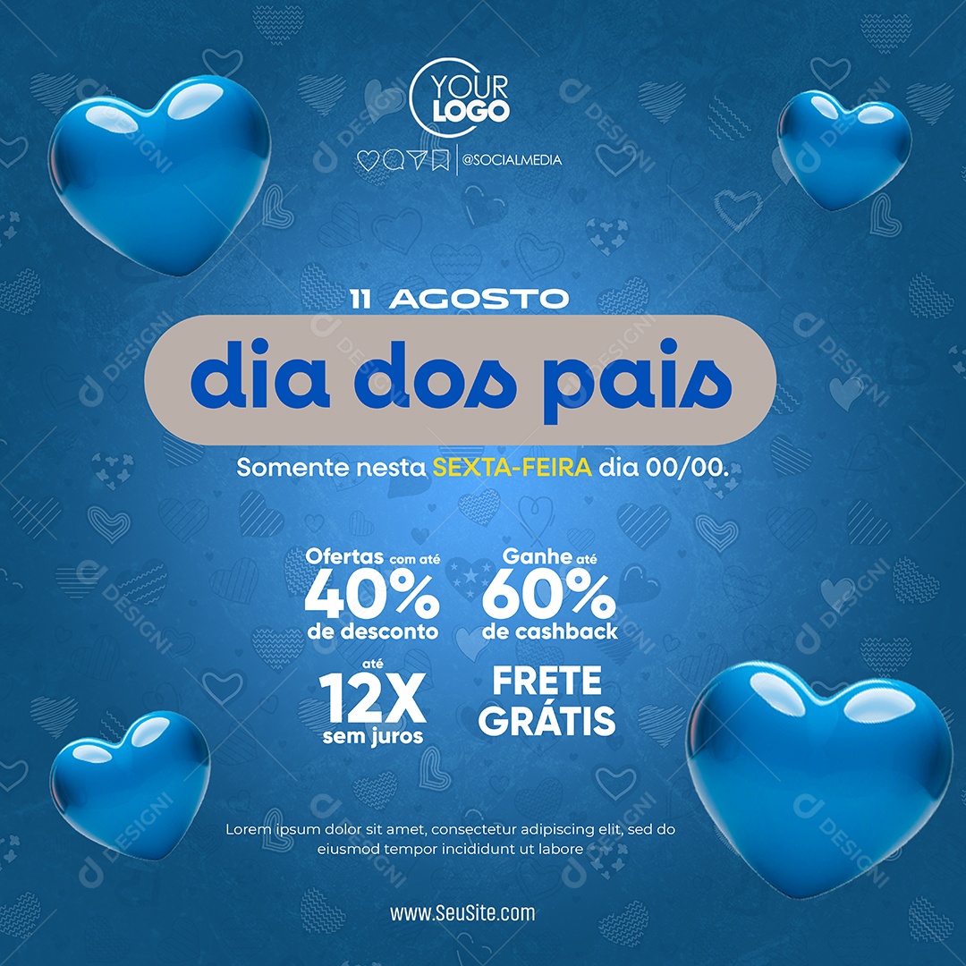 Dia Dos Pais 11 de Agosto Frete Grátis Social Media PSD Editável