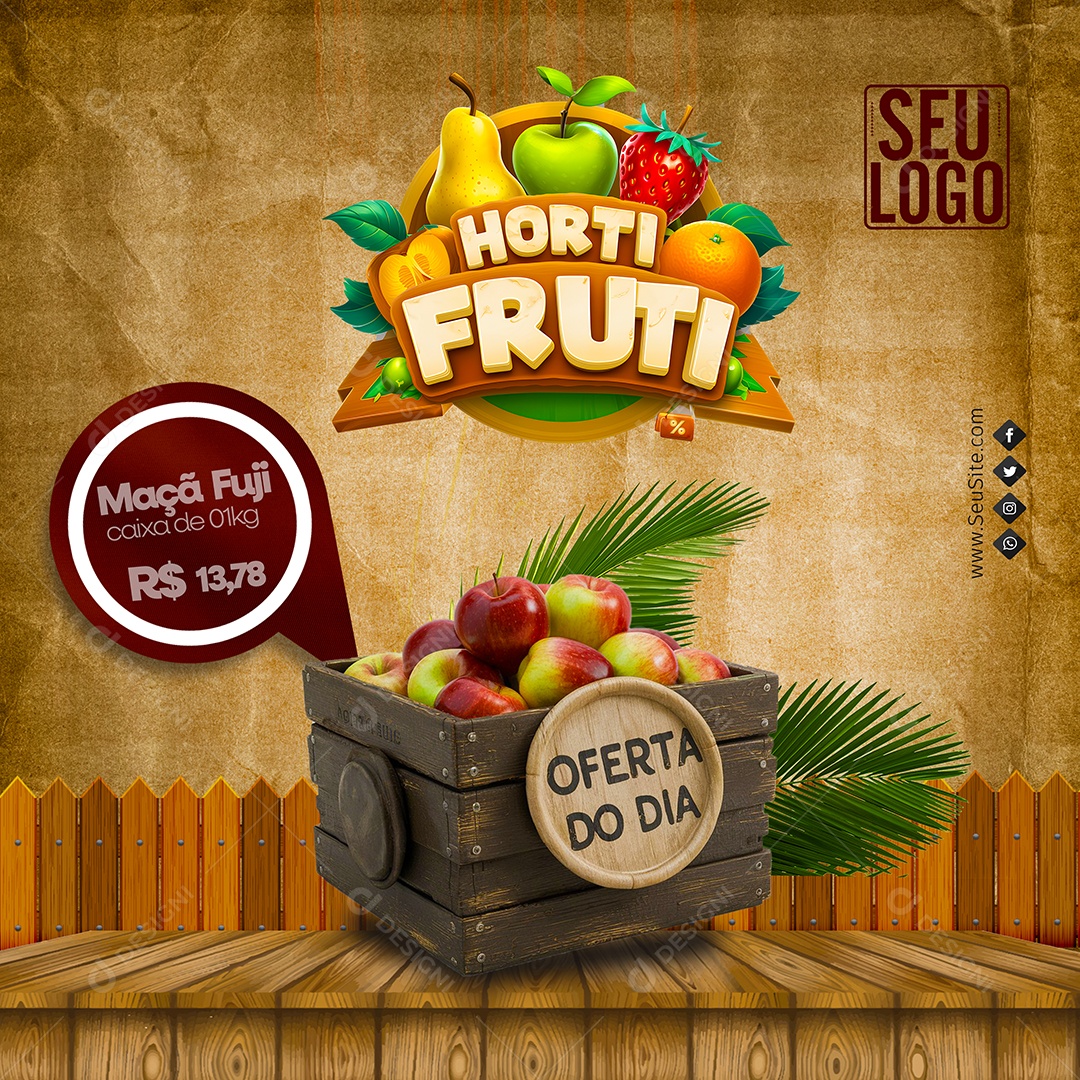 Hortifruti Oferta do Dia Maçã Fuji Social Media PSD Editável