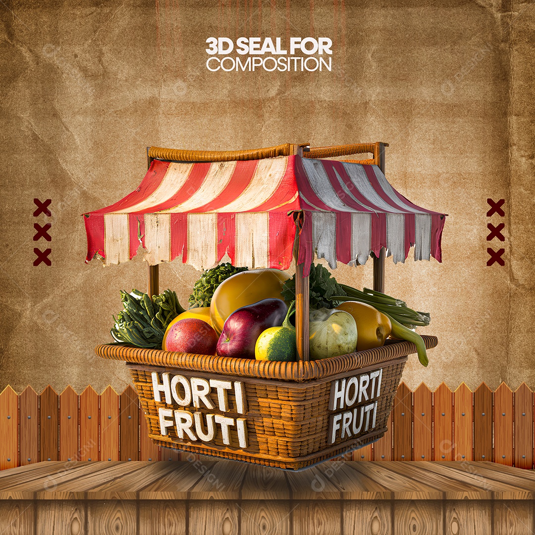 Hortifruti Selo 3D Branco para Composição PSD