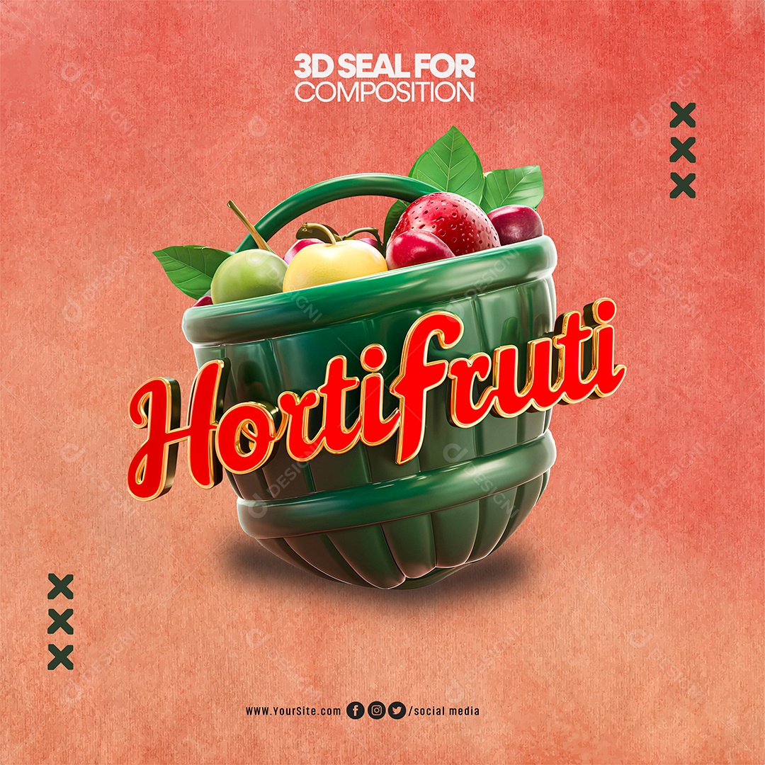 Hortifruti Selo 3D Vermelho para Composição PSD