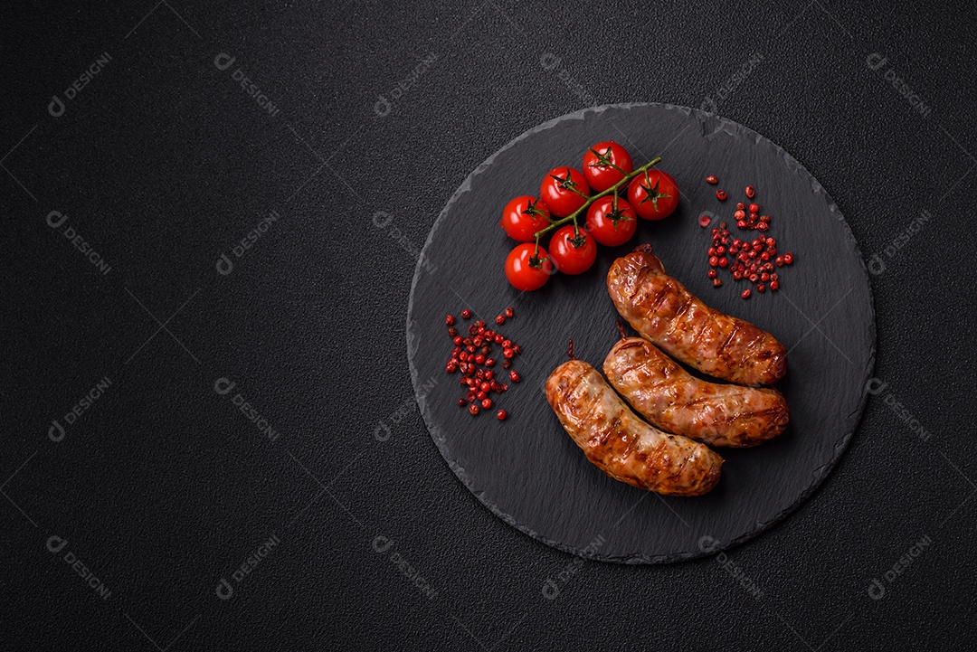 Salsichas de porco ou frango grelhadas com sal, especiarias e ervas