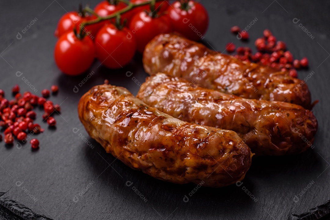 Salsichas de porco ou frango grelhadas com sal, especiarias e ervas