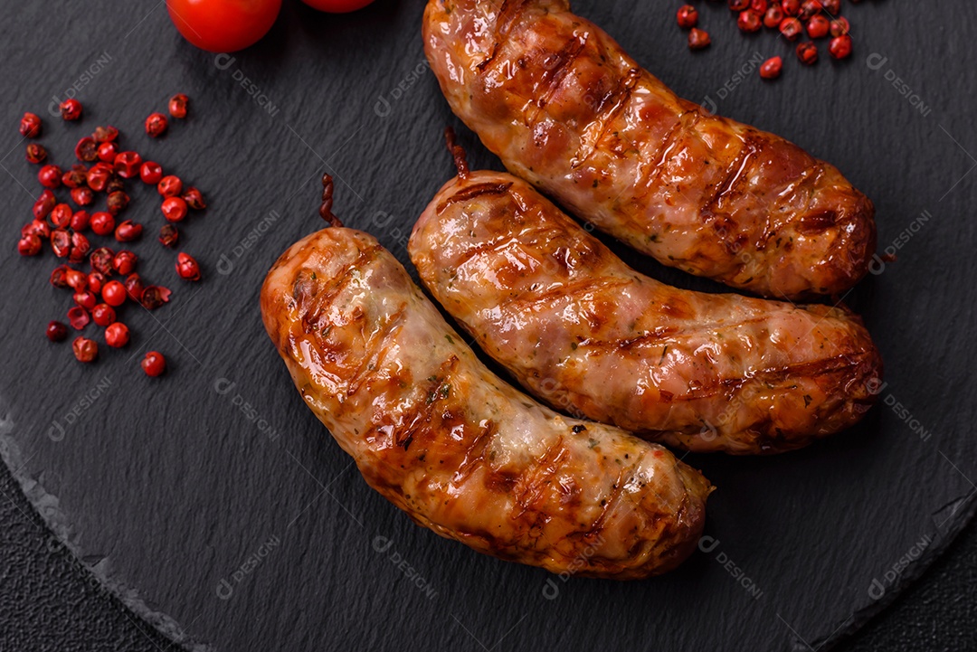 Salsichas de porco ou frango grelhadas com sal, especiarias e ervas