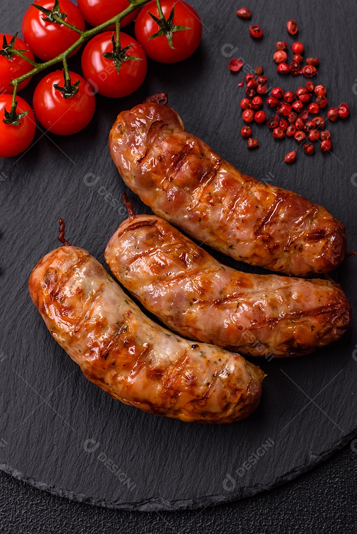 Salsichas de porco ou frango grelhadas com sal, especiarias e ervas