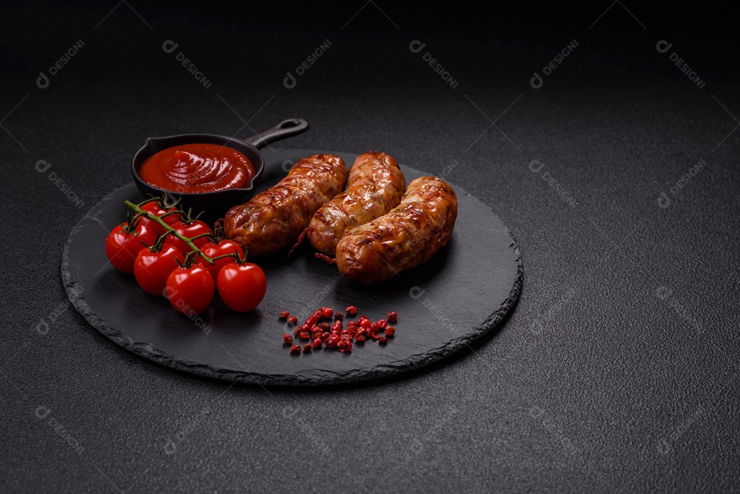 Salsichas de porco ou frango grelhadas com sal, especiarias e ervas