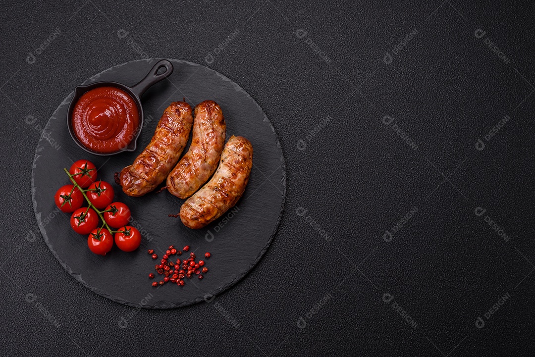 Salsichas de porco ou frango grelhadas com sal, especiarias e ervas