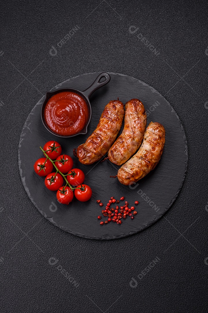 Salsichas de porco ou frango grelhadas com sal, especiarias e ervas