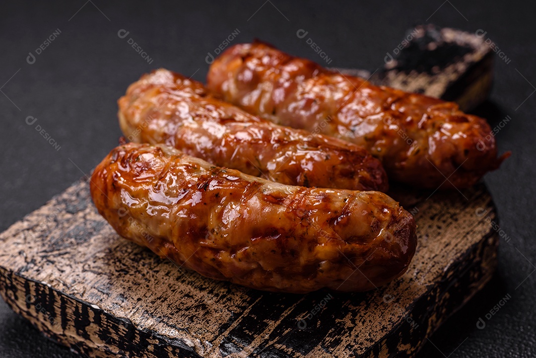 Salsichas de porco ou frango grelhadas com sal, especiarias e ervas