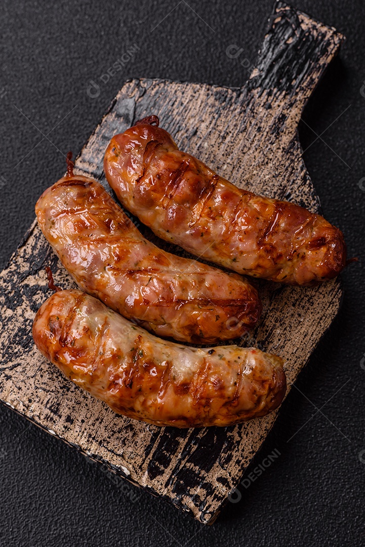 Salsichas de porco ou frango grelhadas com sal, especiarias e ervas