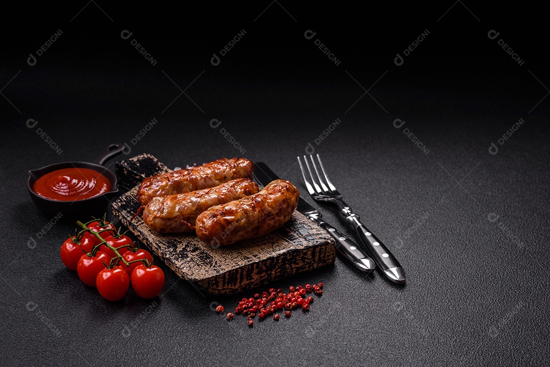 Salsichas de porco ou frango grelhadas com sal, especiarias e ervas