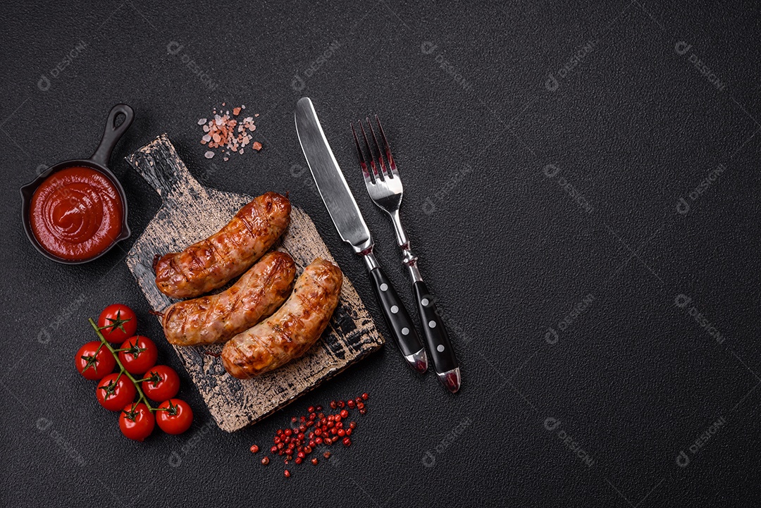 Salsichas de porco ou frango grelhadas com sal, especiarias e ervas