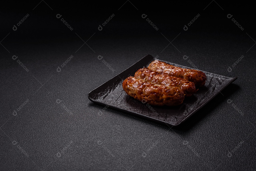 Salsichas de porco ou frango grelhadas com sal, especiarias e ervas