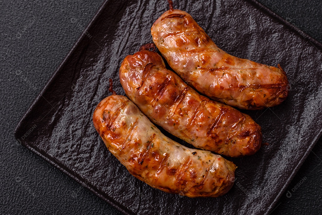 Salsichas de porco ou frango grelhadas com sal, especiarias e ervas