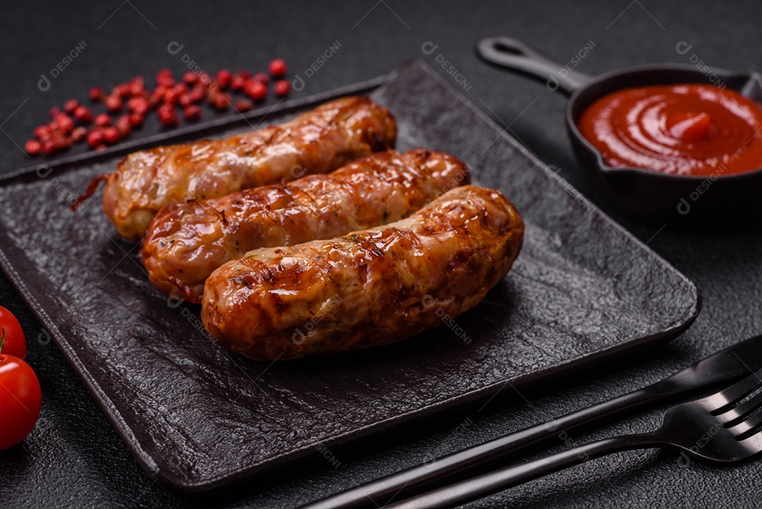 Salsichas de porco ou frango grelhadas com sal, especiarias e ervas