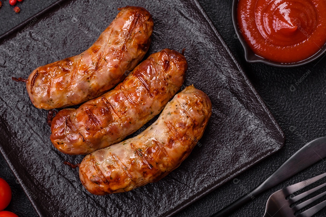 Salsichas de porco ou frango grelhadas com sal, especiarias e ervas