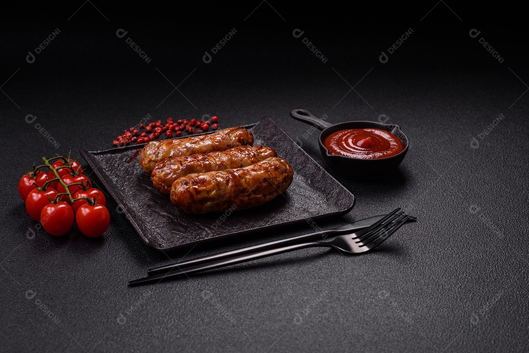 Salsichas de porco ou frango grelhadas com sal, especiarias e ervas