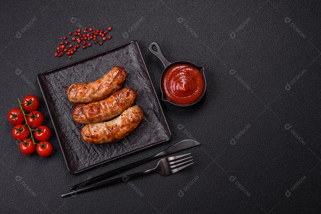 Salsichas de porco ou frango grelhadas com sal, especiarias e ervas