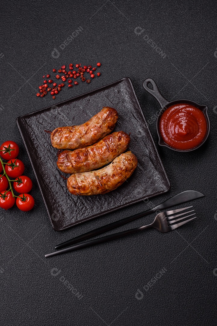 Salsichas de porco ou frango grelhadas com sal, especiarias e ervas