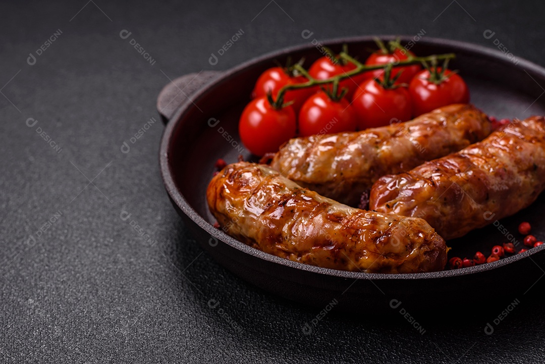 Salsichas de porco ou frango grelhadas com sal, especiarias e ervas