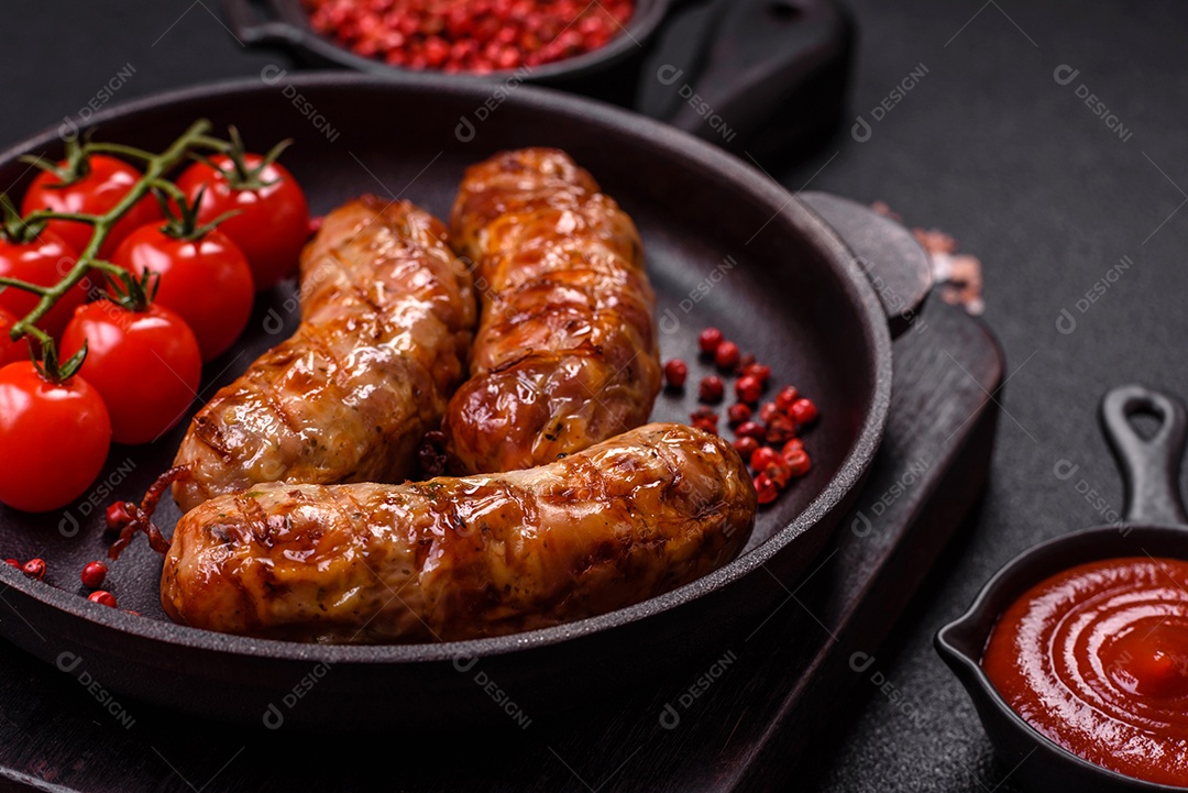 Salsichas de porco ou frango grelhadas com sal, especiarias e ervas