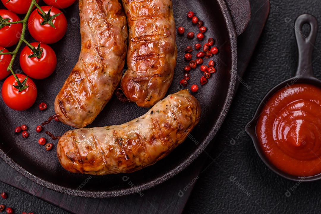 Salsichas de porco ou frango grelhadas com sal, especiarias e ervas