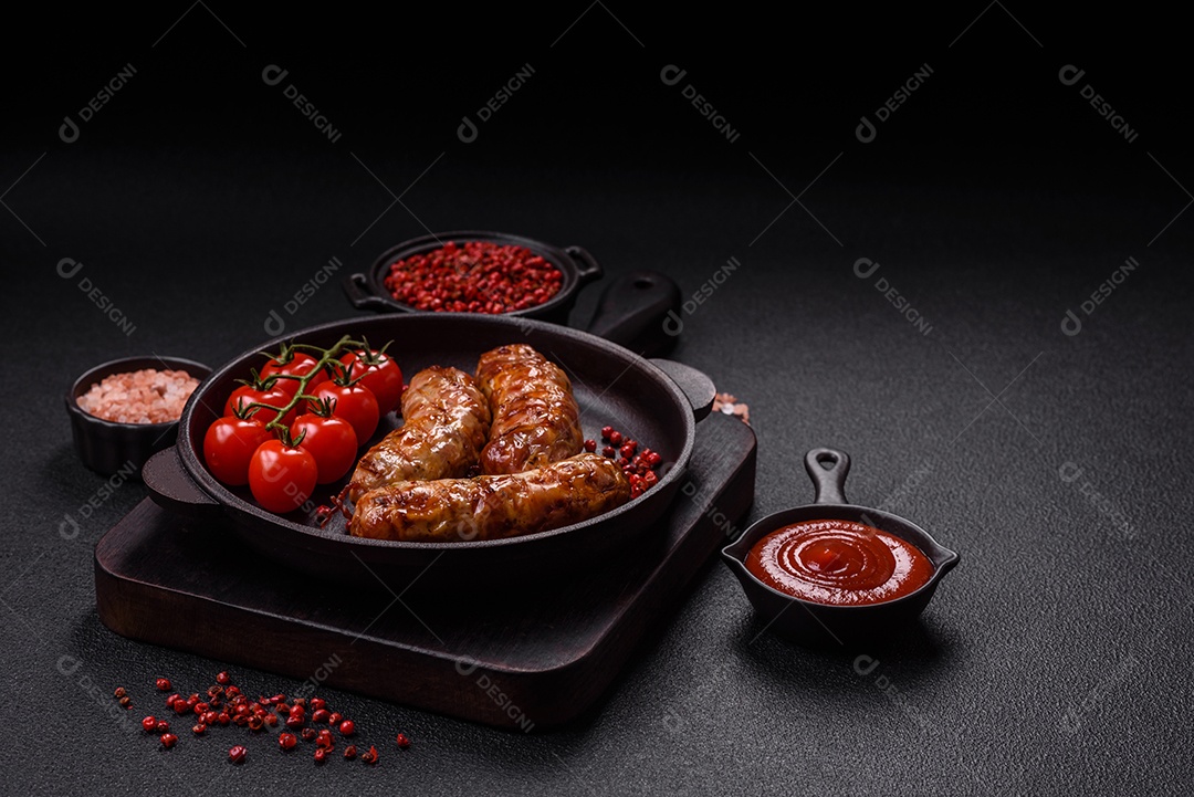 Salsichas de porco ou frango grelhadas com sal, especiarias e ervas